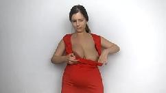 Lena rose in red dress striping and showing her huge natural boobs