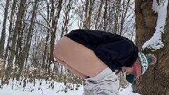 Piss inside ass on snow after school
